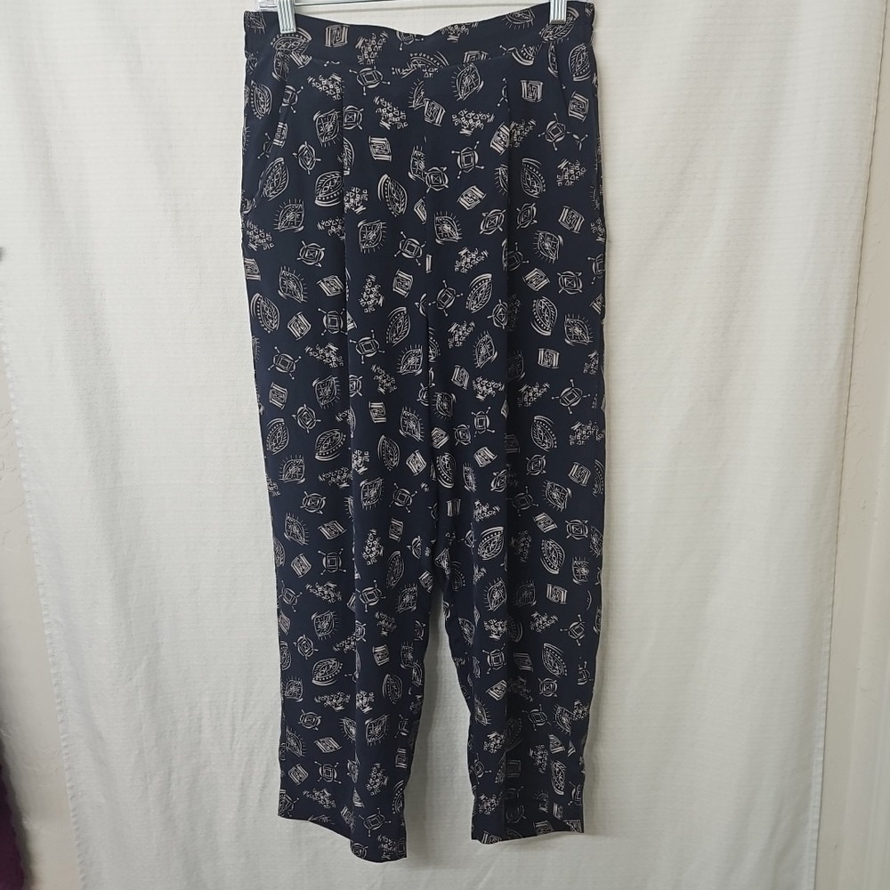 Womens Amanda Smith Pure Silk Navy Blue Lounge Pants Pockets Quiet Luxury Sz 10